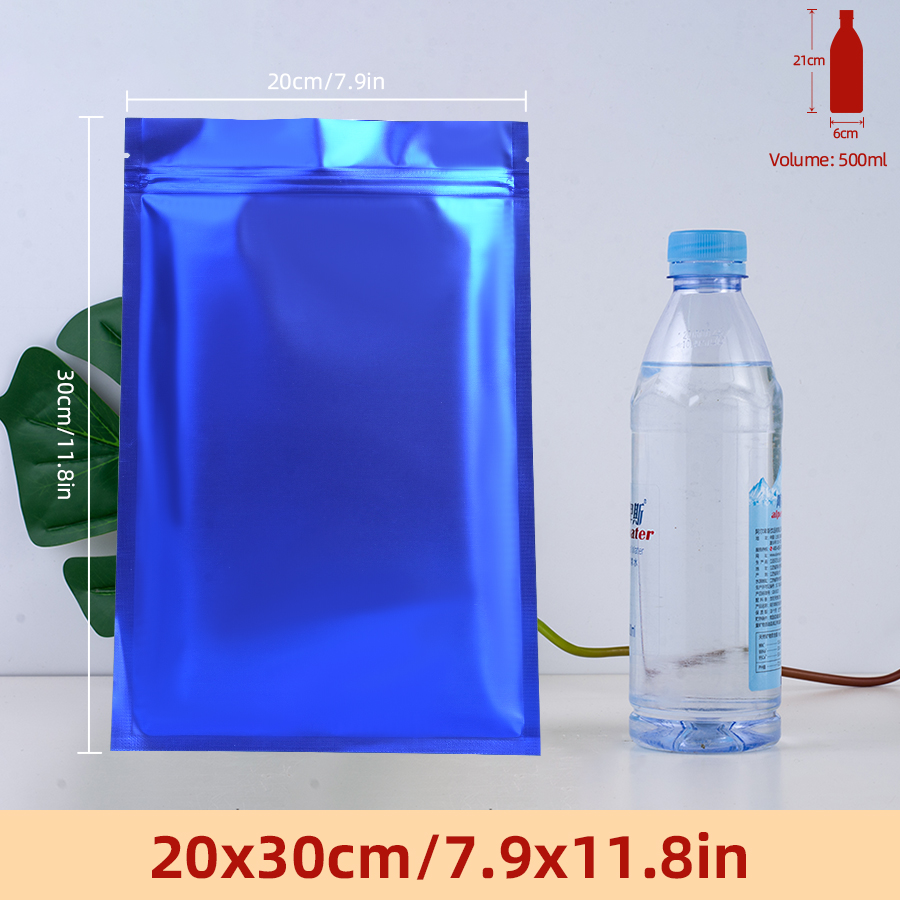 Food Pouch Reusable - 100 adet Mat Mavi Folyo Fermuarlı